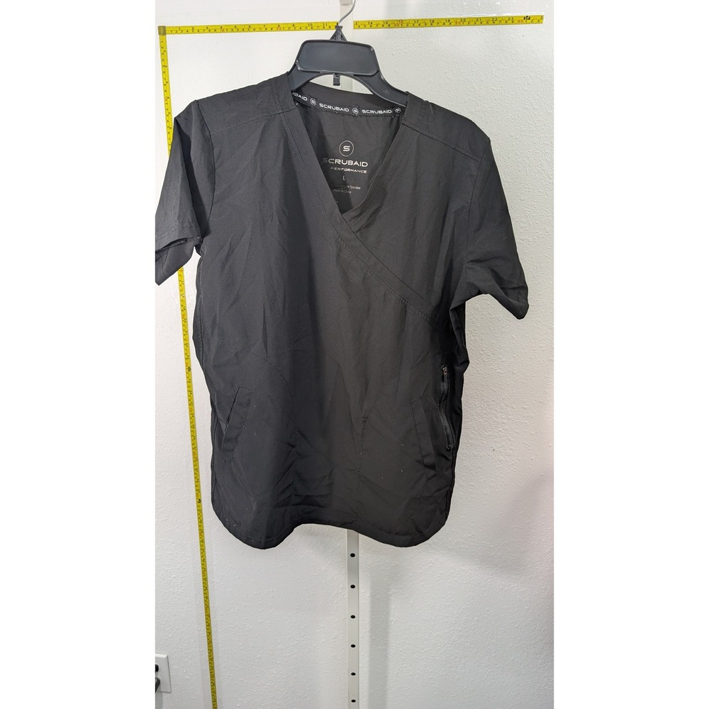 Scrubaid Performance Black Scrub Top Mens‎ Large V-Neck Short Sleeve Pockets L